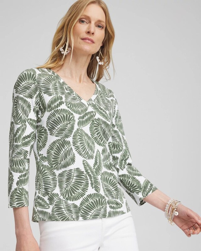 Foliage Print 3/4 Sleeve Perfect Tee - image 1